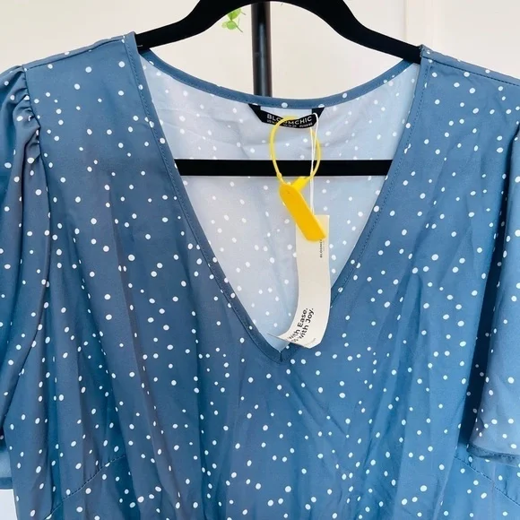 NWT Bloomchic midi blue and white polka dot dress - Picture 6 of 8